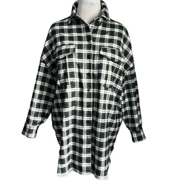 Zara Dress Women's Black Plaid Flannel Button Up Long Sleeve Shirt Dress XS/S - Picture 1 of 11